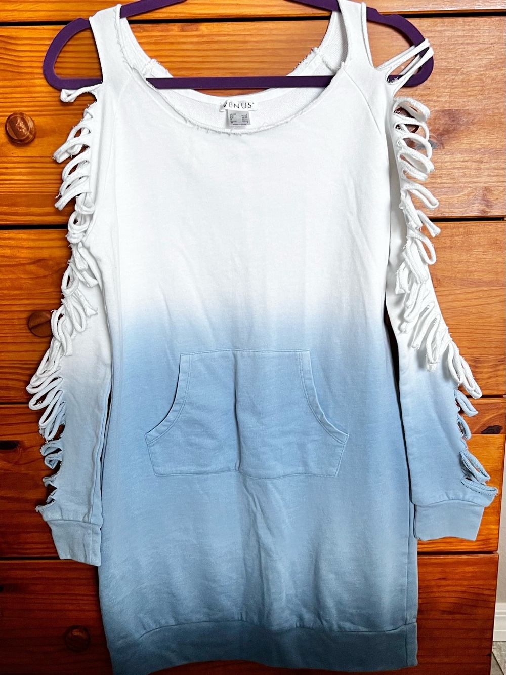 NWOT! Venus Blue Ombre Cold-Shoulder Fringe Sweatshirt Dress|Size Small